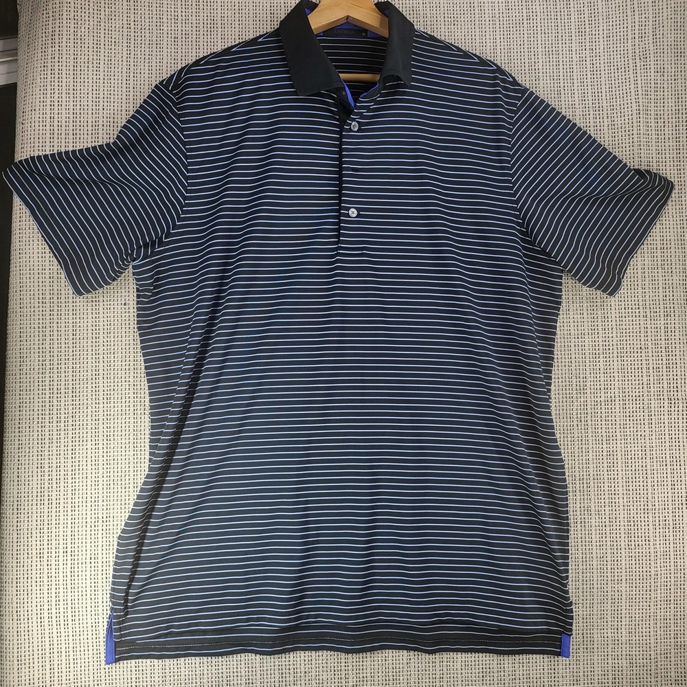 Greyson Polo Shirt Mens XL Striped Golf Performance Wolf Lightweight Black‎ Blue